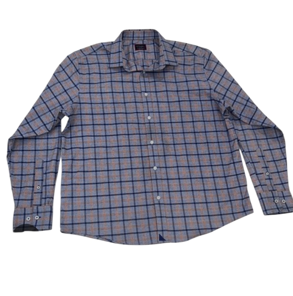 UNTUCKit Men’s Shirt XL Plaid Button Down Blue Navy Peach